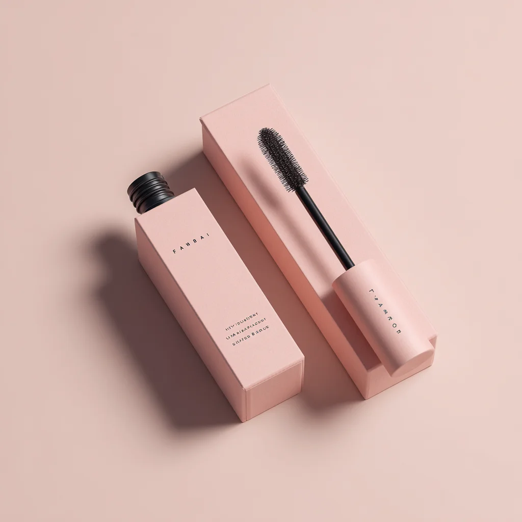 Pink mascara packaging with applicator.