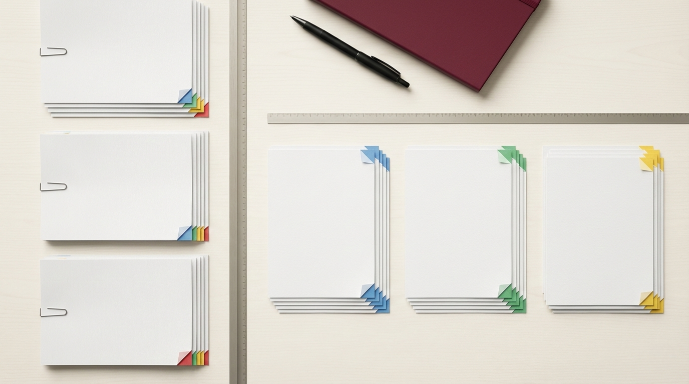 Collated vs uncollated printing comparison with paper stacks