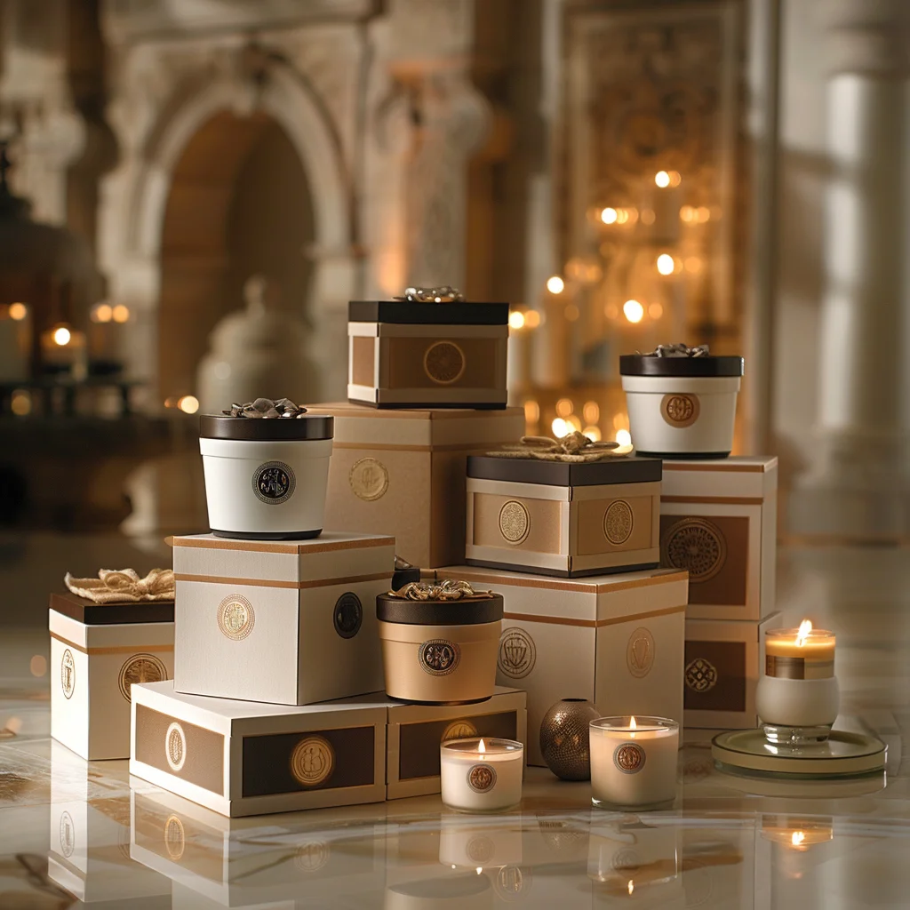 Elegant candle boxes with soft lighting