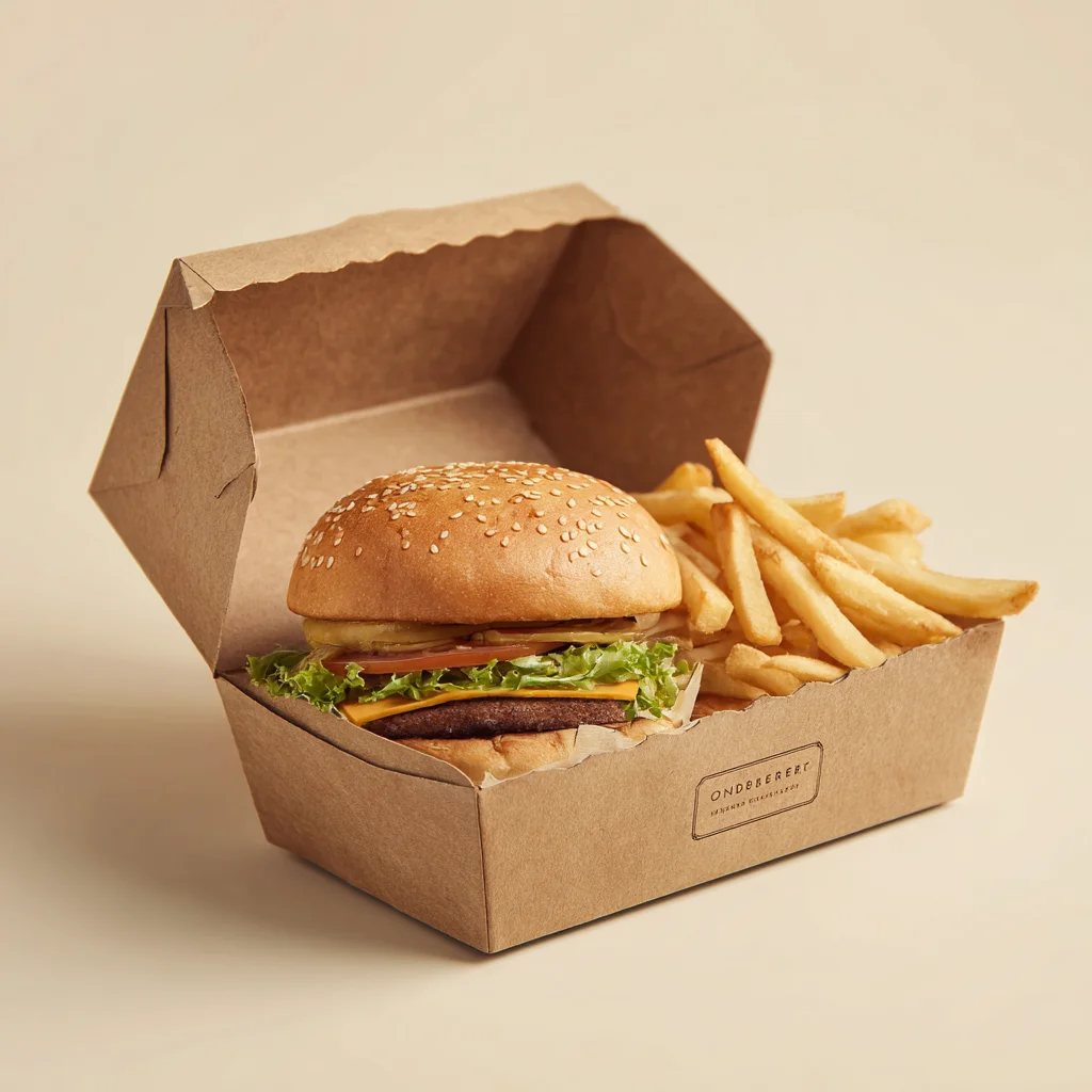 Burger and fries in a box