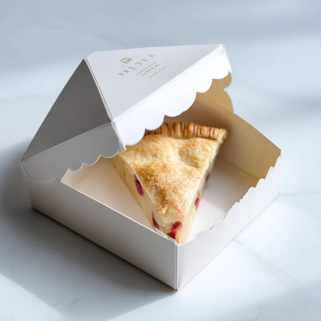 White pie box with slice inside